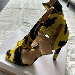 Jessica Simpson yellow and black cowhide print heels.
